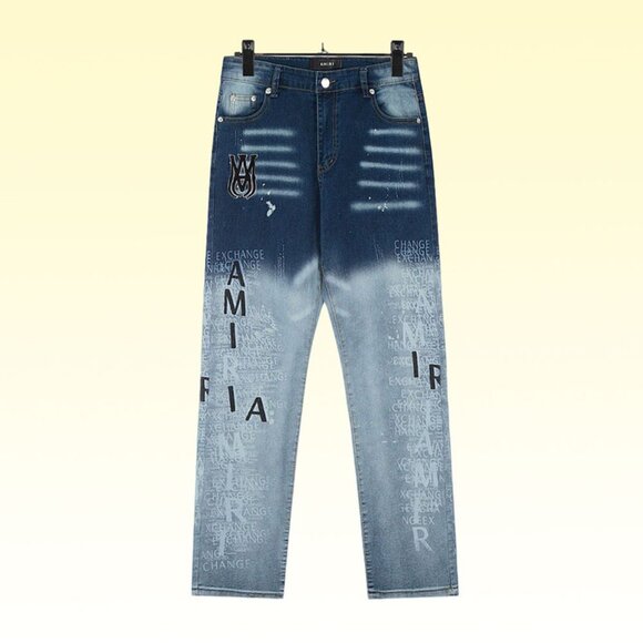Amiri Gradient Letter Full Print Blue Jeans